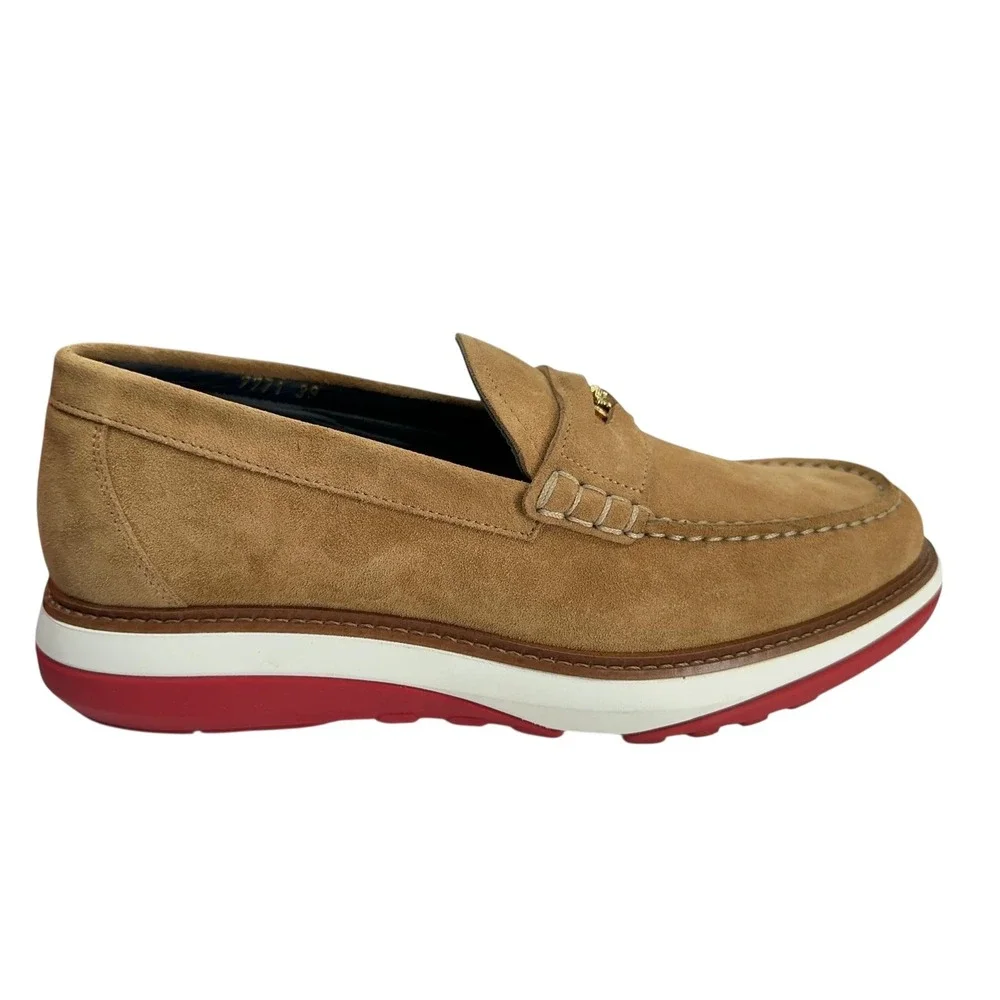Versace‎ Suede Medusa Head Loafers Tan Brown Slip On Men's Shoes Size 39